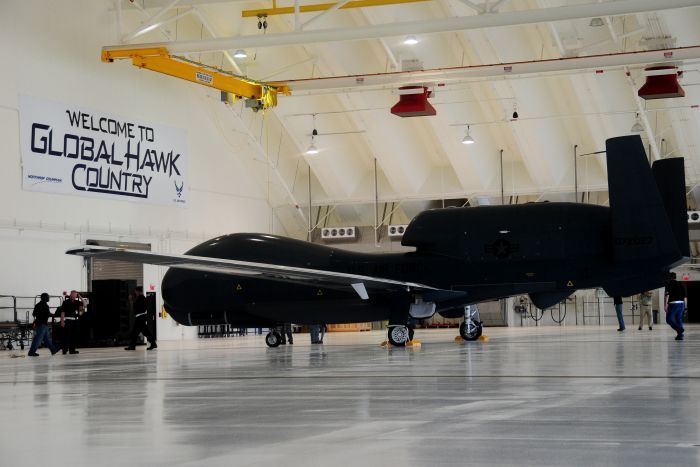 Welcome to Global Hawk country A Global Hawk spy drone inside a hangar at Andersen Air Force Base on Guam.